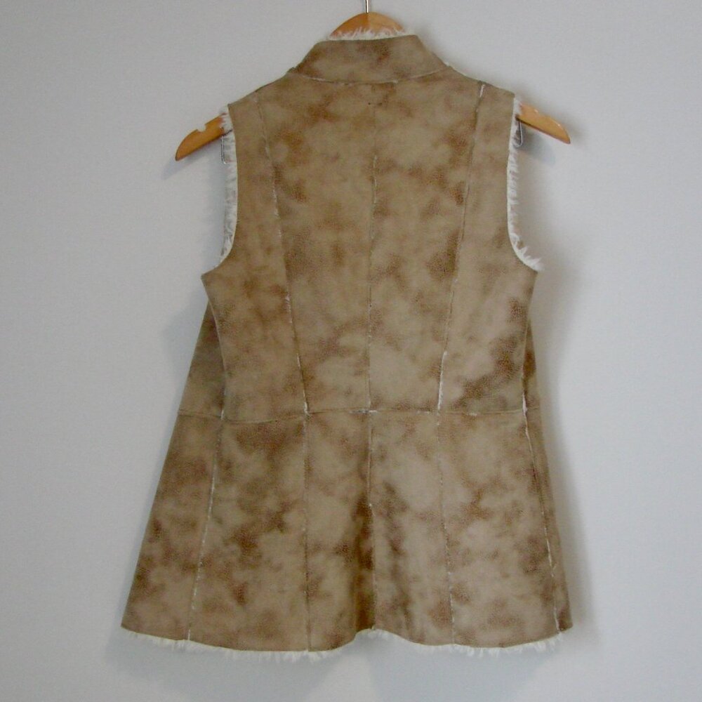 Faux Fur Vest Sherpa Tan Cream Open Front Design Lab Lord & Taylor Size XS - Picture 10 of 12